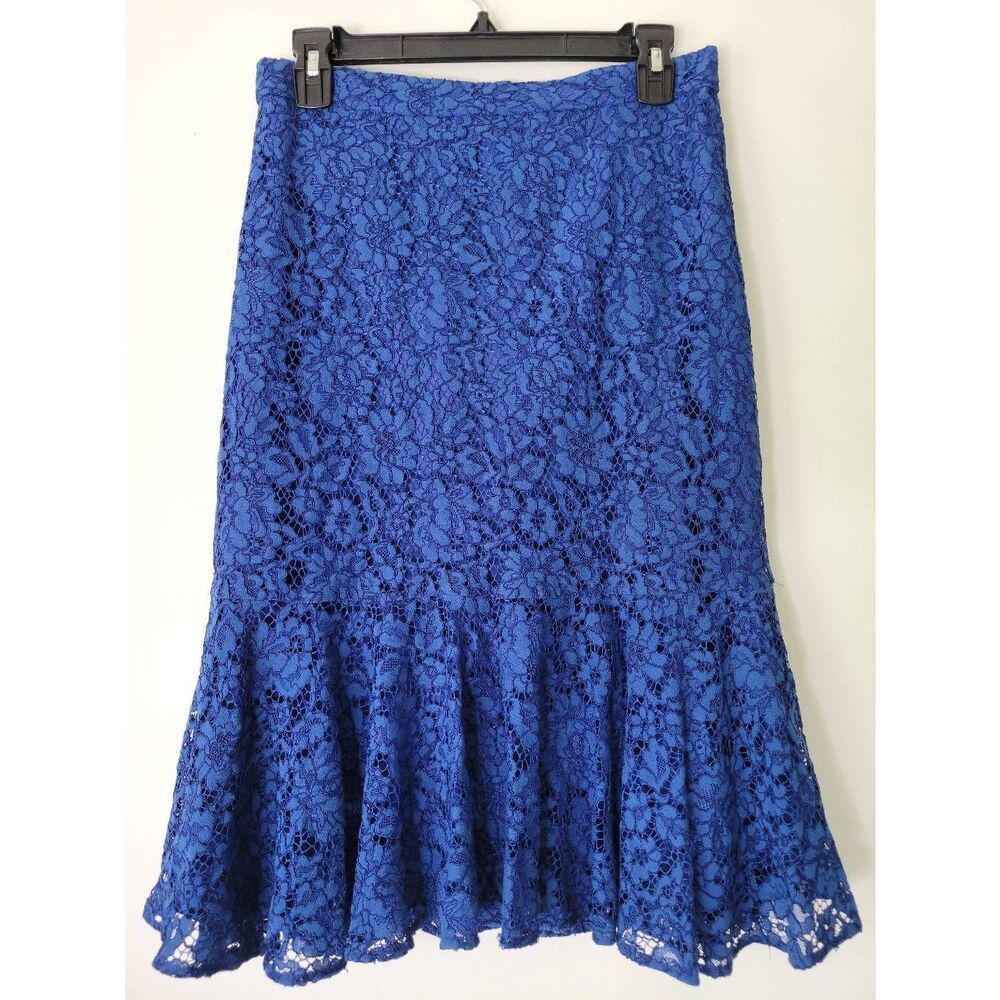 J. Crew Royal Blue Lace Mermaid Midi Skirt Womens 8